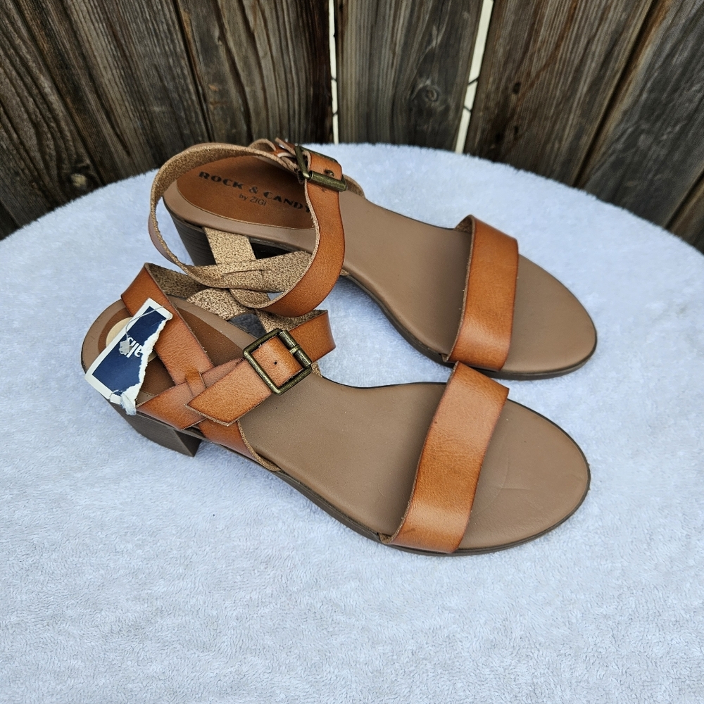 Rock & Candy Elegant Tan Sandals Block Heel Size 7 - Picture 14 of 16